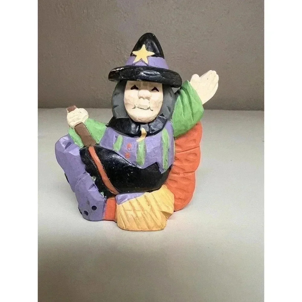 Witch on Broom Waving Figurine Fall Halloween Midwest Of Cannon Falls 3.25"x2.75